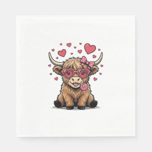 Cute Highland Cow Valentine Heart Glasses Vector_1 Napkins