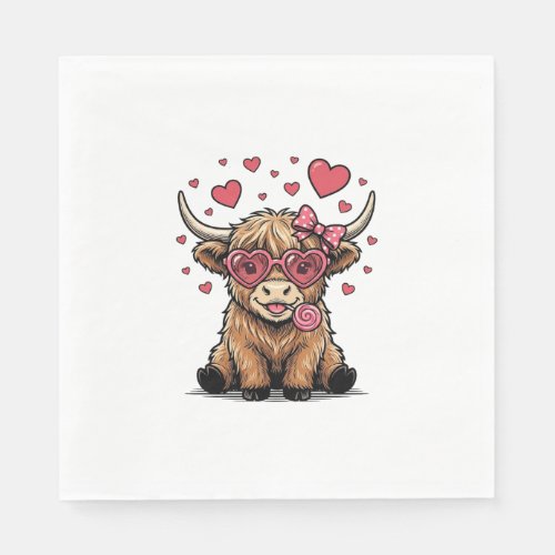 Cute Highland Cow Valentine Heart Glasses Vector_1 Napkins