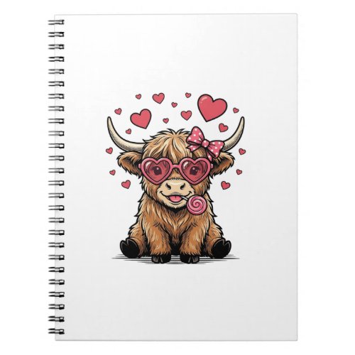 Cute Highland Cow Valentine Heart Glasses Vector_1 Notebook