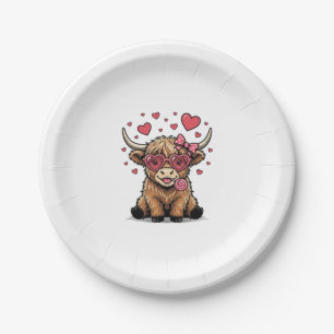 Cute Highland Cow Valentine Heart Glasses Vector_1 Paper Plates