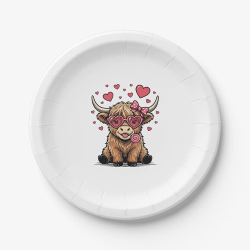 Cute Highland Cow Valentine Heart Glasses Vector_1 Paper Plates
