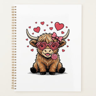 Cute Highland Cow Valentine Heart Glasses Vector_1 Planner