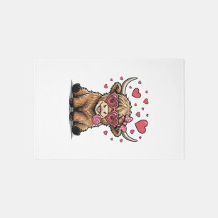 Cute Highland Cow Valentine Heart Glasses Vector_1 Rug