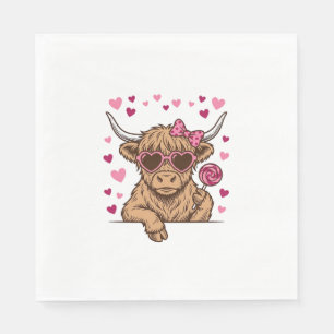 Cute Highland Cow Valentine Sunglasses Vector Desi Napkins