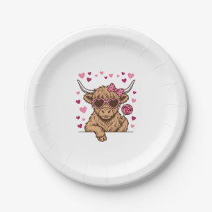 Cute Highland Cow Valentine Sunglasses Vector Desi Paper Plates