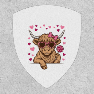 Cute Highland Cow Valentine Sunglasses Vector Desi Patch