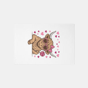 Cute Highland Cow Valentine Sunglasses Vector Desi Rug