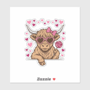 Cute Highland Cow Valentine Sunglasses Vector Desi Sticker