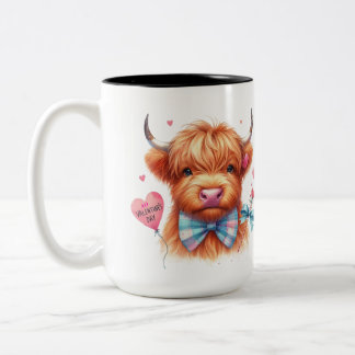 Cute Highland Cow Valentine Two-Tone Coffee Mug