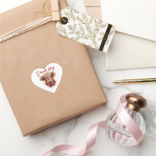 Cute Highland Cow Valentine's Personalized Heart Sticker