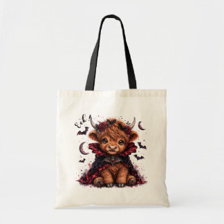 Cute Highland Cow Vampire Halloween Watercolor Tote Bag