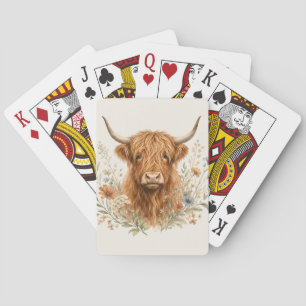 Cute Highland Cow Watercolor Poker Cards
