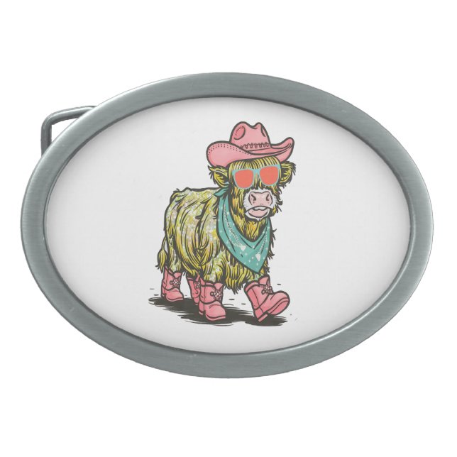 Cute Highland Cow , Western Belt Buckle (Front)