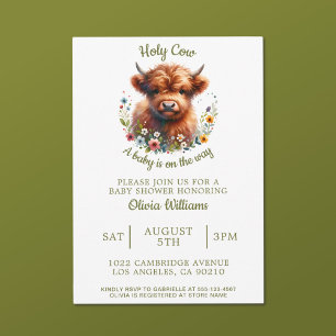 Cute Highland Cow Wildflower Farmhouse Summer Invitation