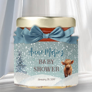 Cute Highland Cow Winter Baby Shower Honey Jar Favors