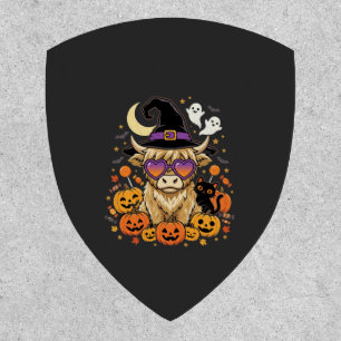 Cute Highland Cow Witch Halloween Pumpkin Party Patch