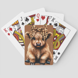 Cute Highland Cow with Bow Playing Cards Brown