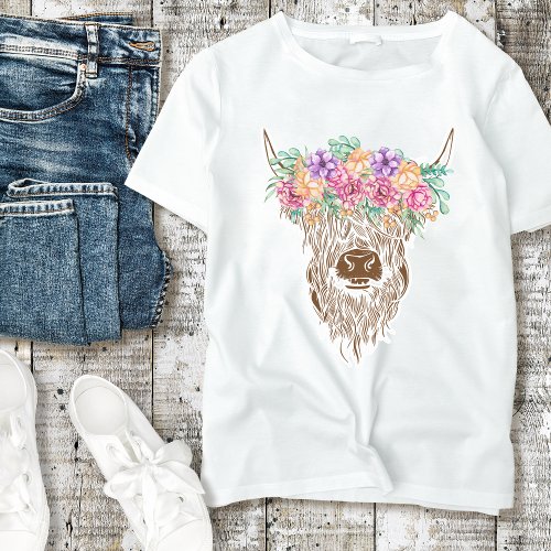 Cute Highland Cow with Flowers Shirt