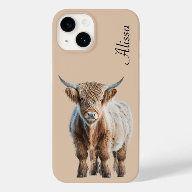 Cute Highland Cow with Name Case-Mate iPhone Case (Back)