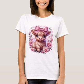 Cute Highland Cow with Pink Bow T-Shirt