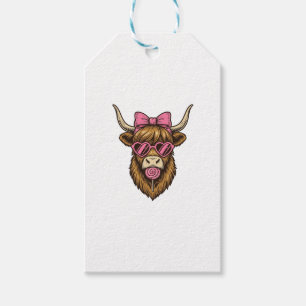 Cute Highland Cow with Pink Heart Glasses Vector_1 Gift Tags