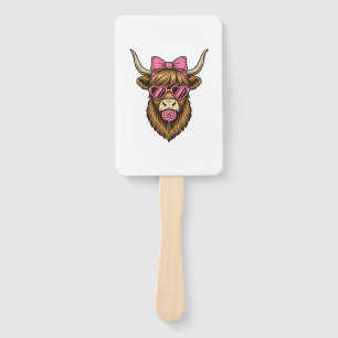 Cute Highland Cow with Pink Heart Glasses Vector_1 Hand Fan