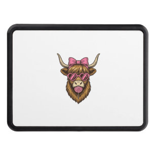 Cute Highland Cow with Pink Heart Glasses Vector_1 Hitch Cover