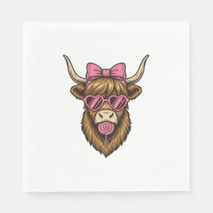 Cute Highland Cow with Pink Heart Glasses Vector_1 Napkins
