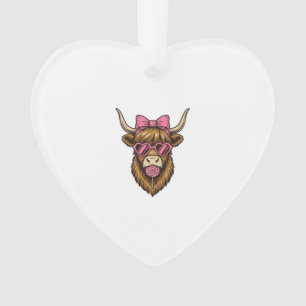 Cute Highland Cow with Pink Heart Glasses Vector_1 Ornament