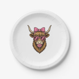Cute Highland Cow with Pink Heart Glasses Vector_1 Paper Plates