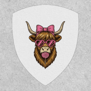 Cute Highland Cow with Pink Heart Glasses Vector_1 Patch