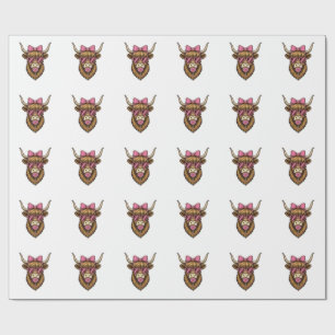 Cute Highland Cow with Pink Heart Glasses Vector_1 Wrapping Paper