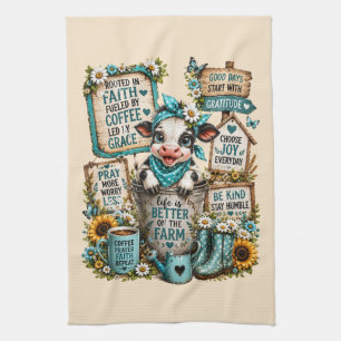 Cute Highland Cow With Sayings/Christian Kitchen Towel