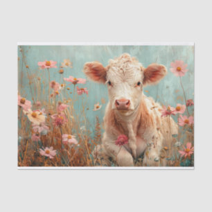 Cute Highland Cow with Wildflowers for Decoupage Tissue Paper