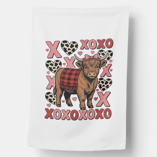 Cute Highland Cow XOXO Valentine Vintage Shirt Des House Flag