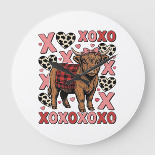 Cute Highland Cow XOXO Valentine Vintage Shirt Des Large Clock