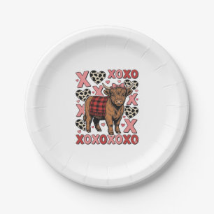 Cute Highland Cow XOXO Valentine Vintage Shirt Des Paper Plates