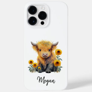 Cute Highland Cow Yellow Sunflower Case-Mate iPhone 14 Pro Max Case