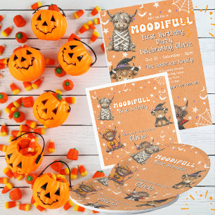 Cute Highland Cows Moodifull Halloween Birthday Paper Plates