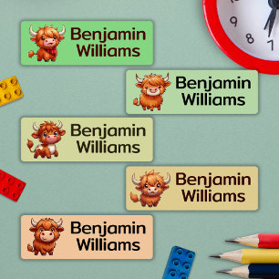 Cute Highland Cows School Daycare Camp Name Labels