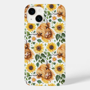 Cute Highland Cows & Yellow Sunflower Flowers Case-Mate iPhone 14 Case