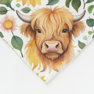 Cute Highland Cows & Yellow Sunflower Flowers Fleece Blanket