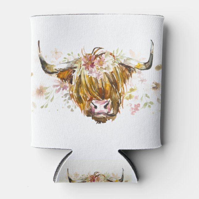 Cute Highland Floral Cow Can Cooler (Front)