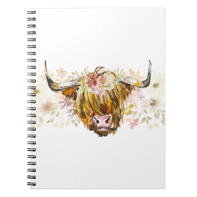 Cute Highland Floral Cow Notebook (Front)