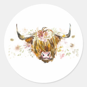 Cute Highland Floral Cow Stickers 