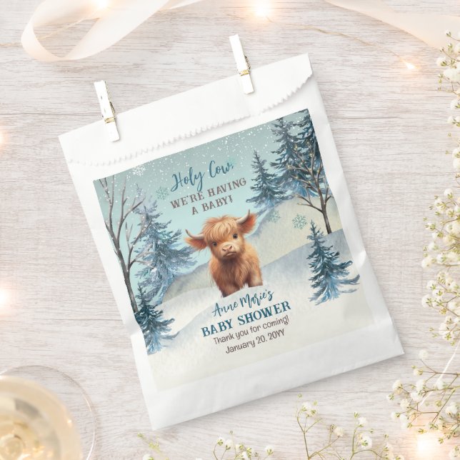 Cute Highland Holy Cow Winter Baby Shower Favor Bag (Clipped)