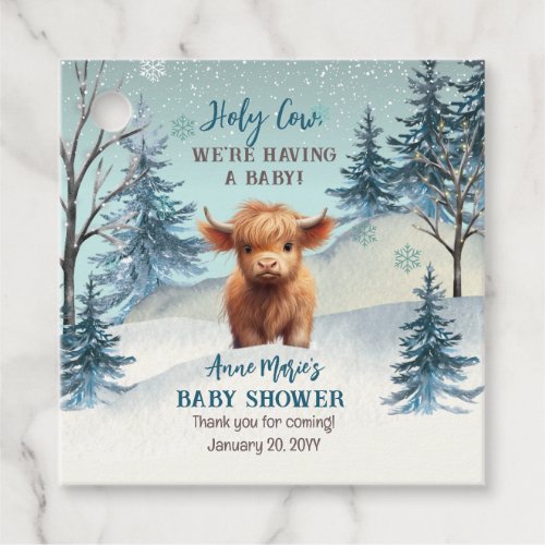 Cute Highland Holy Cow Winter Baby Shower Favor Tags