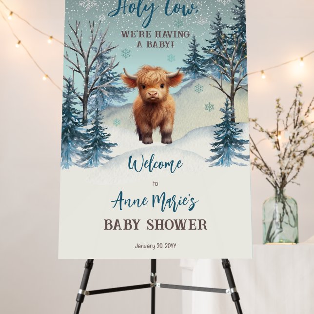 Cute Highland Holy Cow Winter Baby Shower Foam Board (In Situ (Stand))