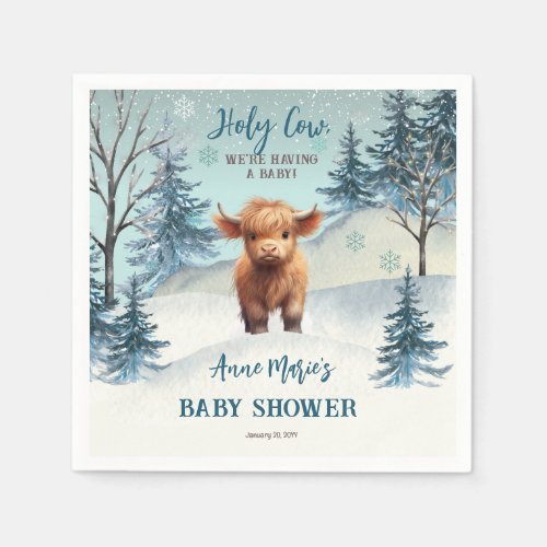 Cute Highland Holy Cow Winter Baby Shower Napkins