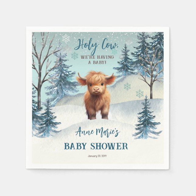 Cute Highland Holy Cow Winter Baby Shower Napkins (Front)